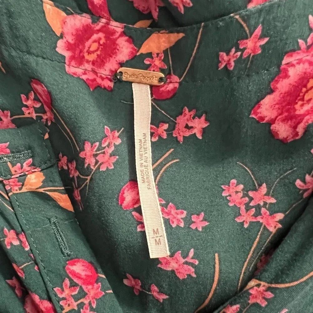 Free People Flower Fields Mini Dress Green Pink Floral Print Size‎ Medium